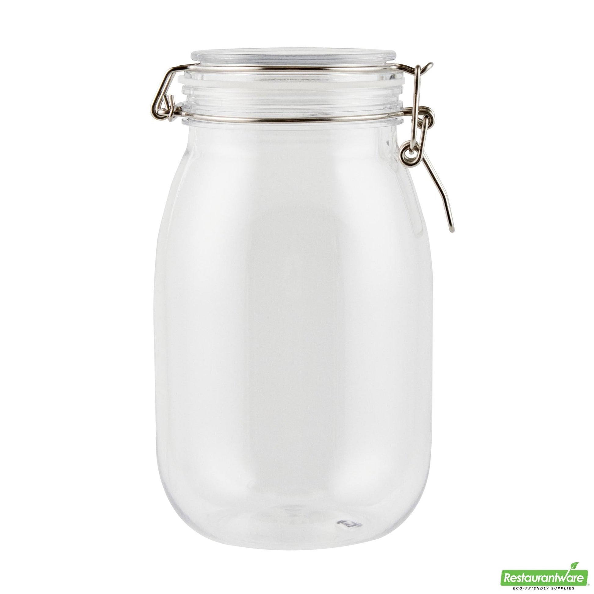 Wholesale Restaurantware Met Lux 56 Oz Round Clear Plastic Storage Jar - with Hinged Lid - 4 3/4" X 4 3/4" X 8 1/4" - 2 Count Box- Bulk
