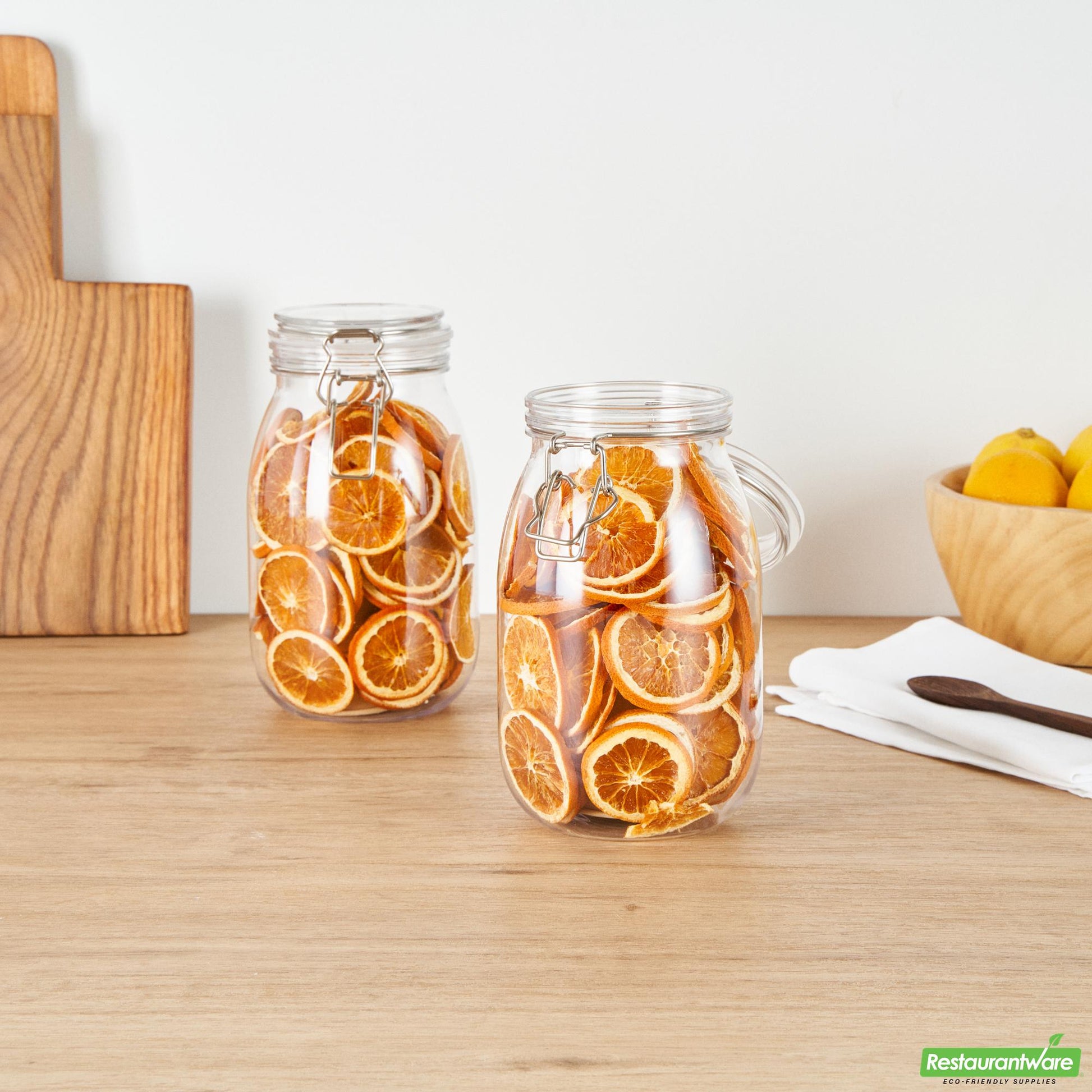 Wholesale Restaurantware Met Lux 56 Oz Round Clear Plastic Storage Jar - with Hinged Lid - 4 3/4" X 4 3/4" X 8 1/4" - 20 Count Box- Bulk