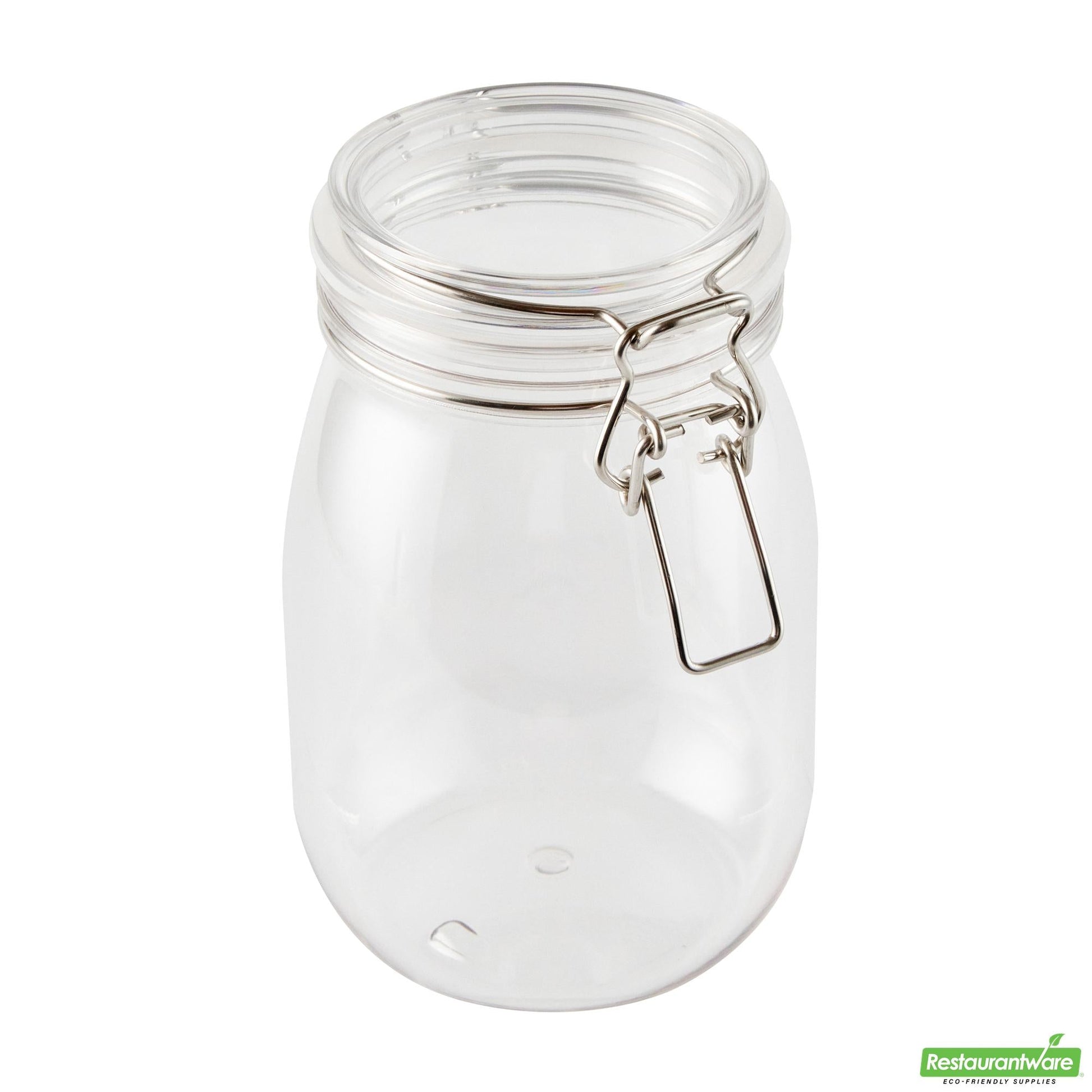 Wholesale Restaurantware Met Lux 39 Oz Round Clear Plastic Storage Jar - with Hinged Lid - 4 1/4" X 4 1/4" X 7" - 2 Count Box- Bulk