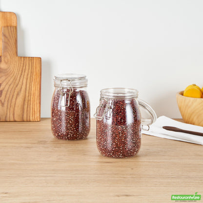 Wholesale Restaurantware Met Lux 39 Oz Round Clear Plastic Storage Jar - with Hinged Lid - 4 1/4" X 4 1/4" X 7" - 2 Count Box- Bulk