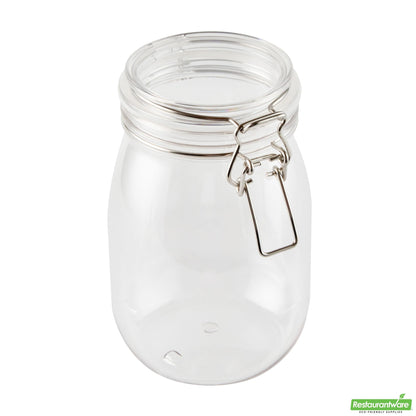 Wholesale Restaurantware Met Lux 39 Oz Round Clear Plastic Storage Jar - with Hinged Lid - 4 1/4" X 4 1/4" X 7" - 20 Count Box- Bulk
