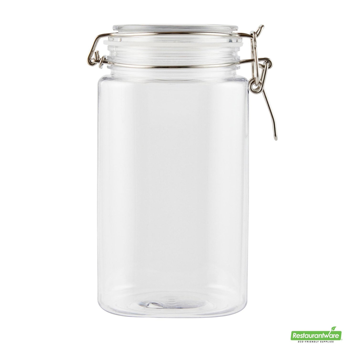 Wholesale Restaurantware Met Lux 53 Oz Square Clear Plastic Storage Jar - with Hinged Lid - 4 1/4" X 4 1/4" X 7 3/4" - 2 Count Box- Bulk