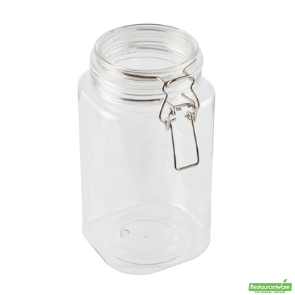 Wholesale Restaurantware Met Lux 53 Oz Square Clear Plastic Storage Jar - with Hinged Lid - 4 1/4" X 4 1/4" X 7 3/4" - 2 Count Box- Bulk