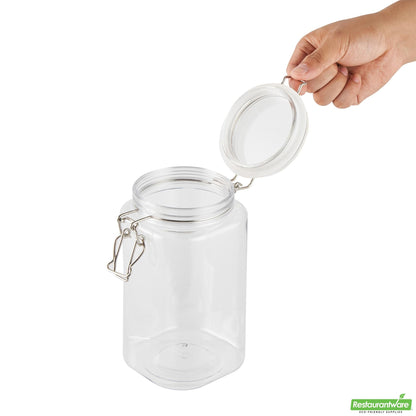 Wholesale Restaurantware Met Lux 53 Oz Square Clear Plastic Storage Jar - with Hinged Lid - 4 1/4" X 4 1/4" X 7 3/4" - 2 Count Box- Bulk