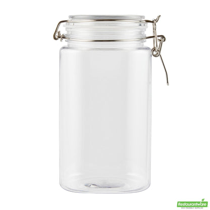 Wholesale Restaurantware Met Lux 53 Oz Square Clear Plastic Storage Jar - with Hinged Lid - 4 1/4" X 4 1/4" X 7 3/4" - 20 Count Box- Bulk