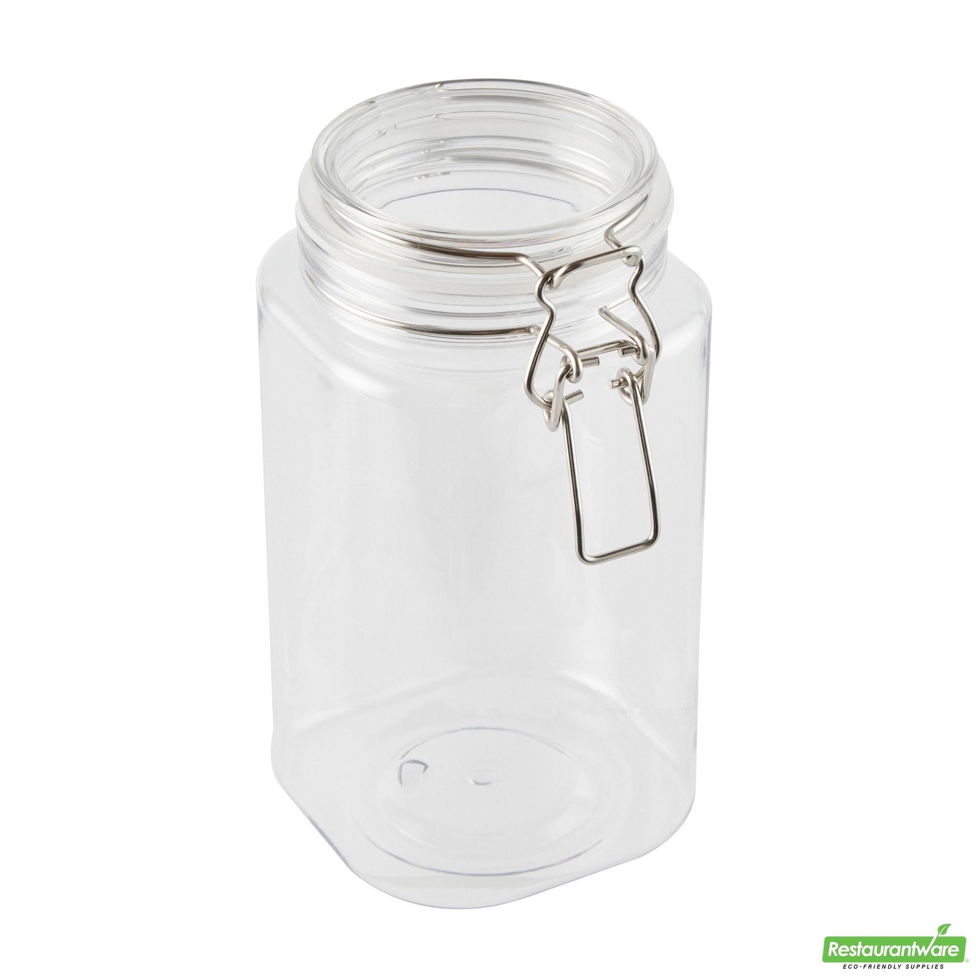 Wholesale Restaurantware Met Lux 53 Oz Square Clear Plastic Storage Jar - with Hinged Lid - 4 1/4" X 4 1/4" X 7 3/4" - 20 Count Box- Bulk