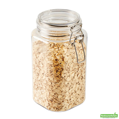 Wholesale Restaurantware Met Lux 53 Oz Square Clear Plastic Storage Jar - with Hinged Lid - 4 1/4" X 4 1/4" X 7 3/4" - 20 Count Box- Bulk