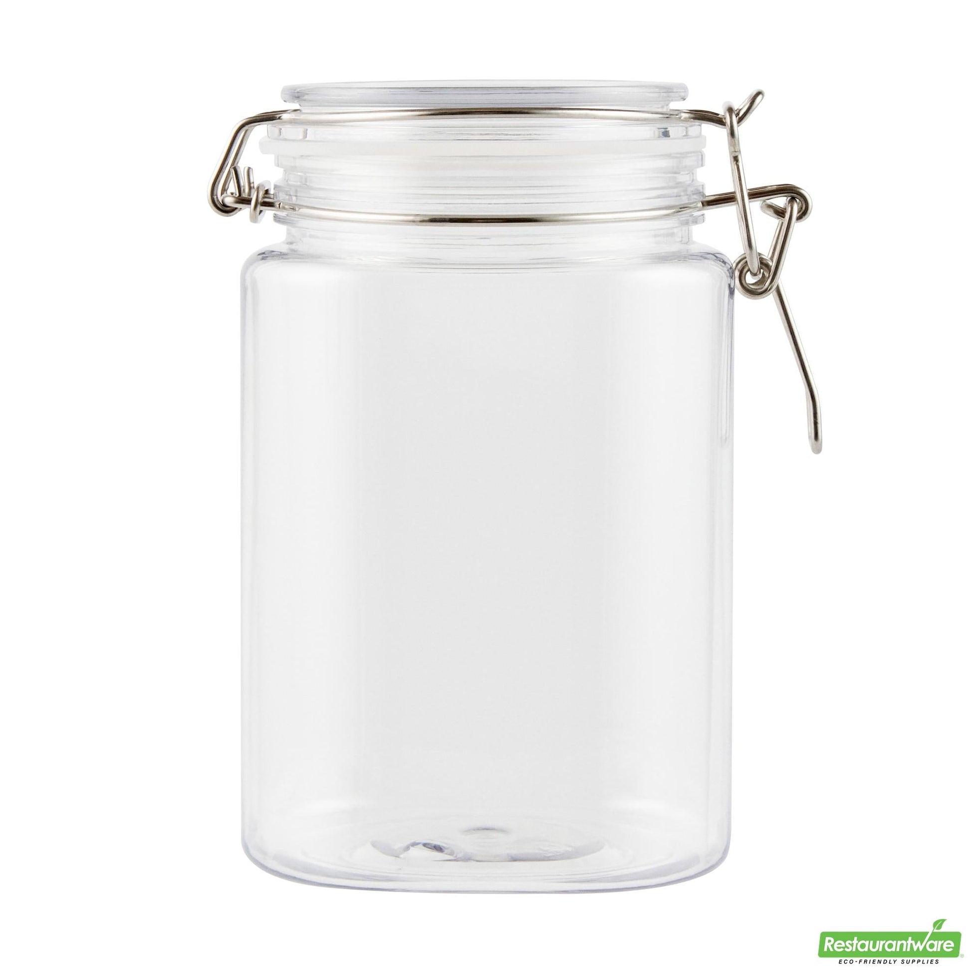 Wholesale Restaurantware Met Lux 43 Oz Square Clear Plastic Storage Jar - with Hinged Lid - 4 1/4" X 4 1/4" X 6 3/4" - 2 Count Box- Bulk