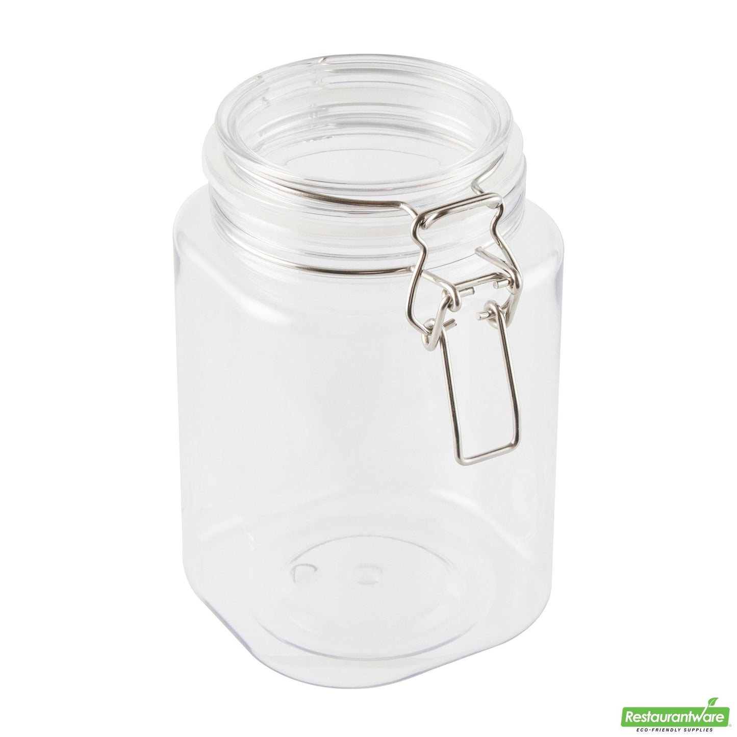 Wholesale Restaurantware Met Lux 43 Oz Square Clear Plastic Storage Jar - with Hinged Lid - 4 1/4" X 4 1/4" X 6 3/4" - 20 Count Box- Bulk