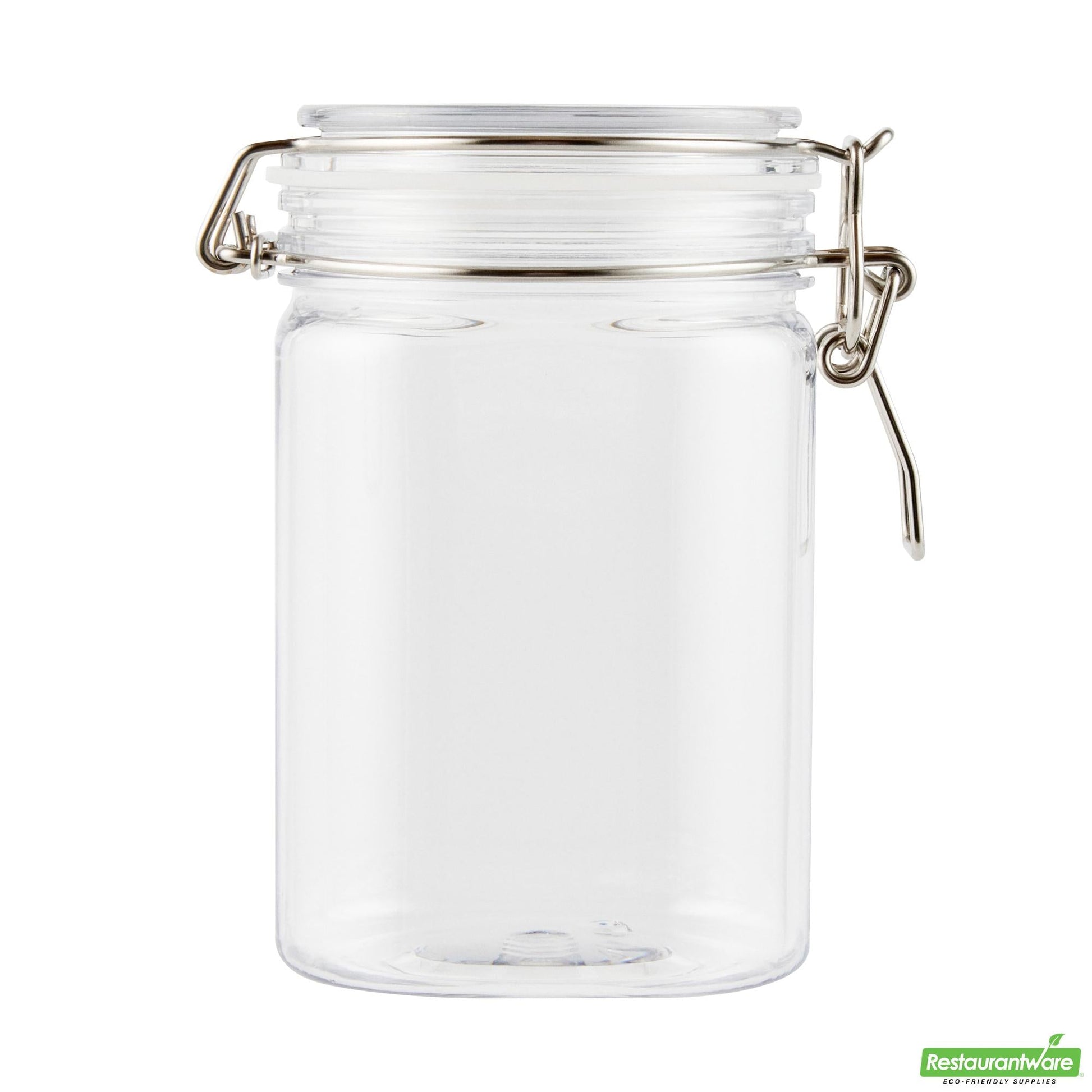 Wholesale Restaurantware Met Lux 29 Oz Square Clear Plastic Storage Jar - with Hinged Lid - 3 3/4" X 3 3/4" X 6" - 2 Count Box- Bulk
