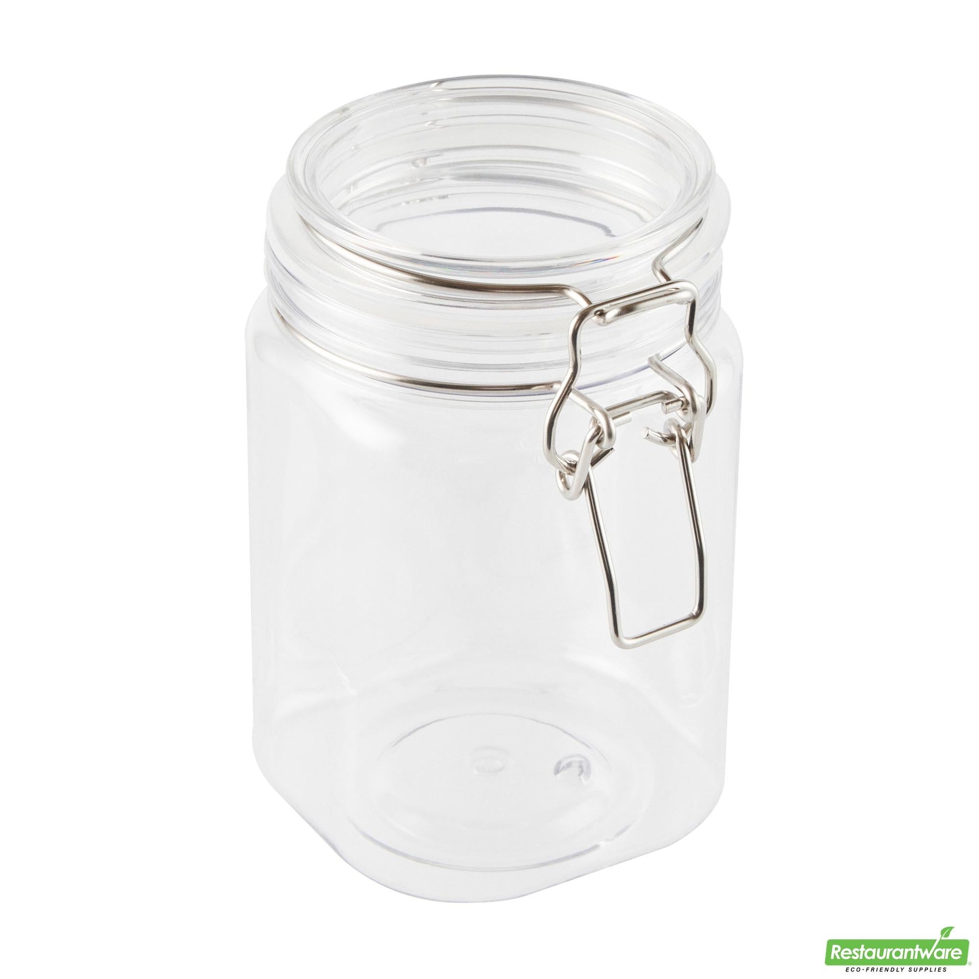 Wholesale Restaurantware Met Lux 29 Oz Square Clear Plastic Storage Jar - with Hinged Lid - 3 3/4" X 3 3/4" X 6" - 20 Count Box- Bulk