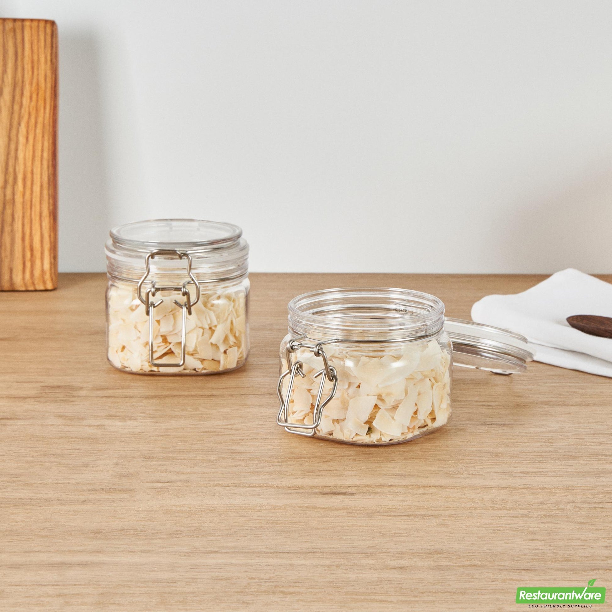 Wholesale Restaurantware Met Lux 14 Oz Square Clear Plastic Storage Jar - with Hinged Lid - 3 3/4" X 3 3/4" X 3 3/4" - 2 Count Box- Bulk