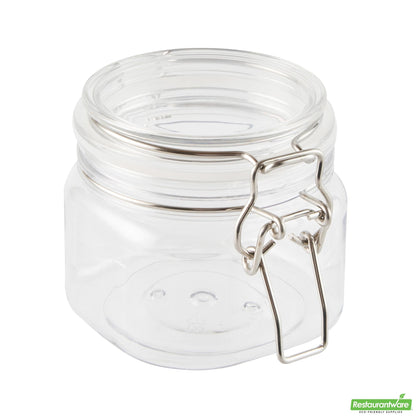 Wholesale Restaurantware Met Lux 14 Oz Square Clear Plastic Storage Jar - with Hinged Lid - 3 3/4" X 3 3/4" X 3 3/4" - 20 Count Box- Bulk