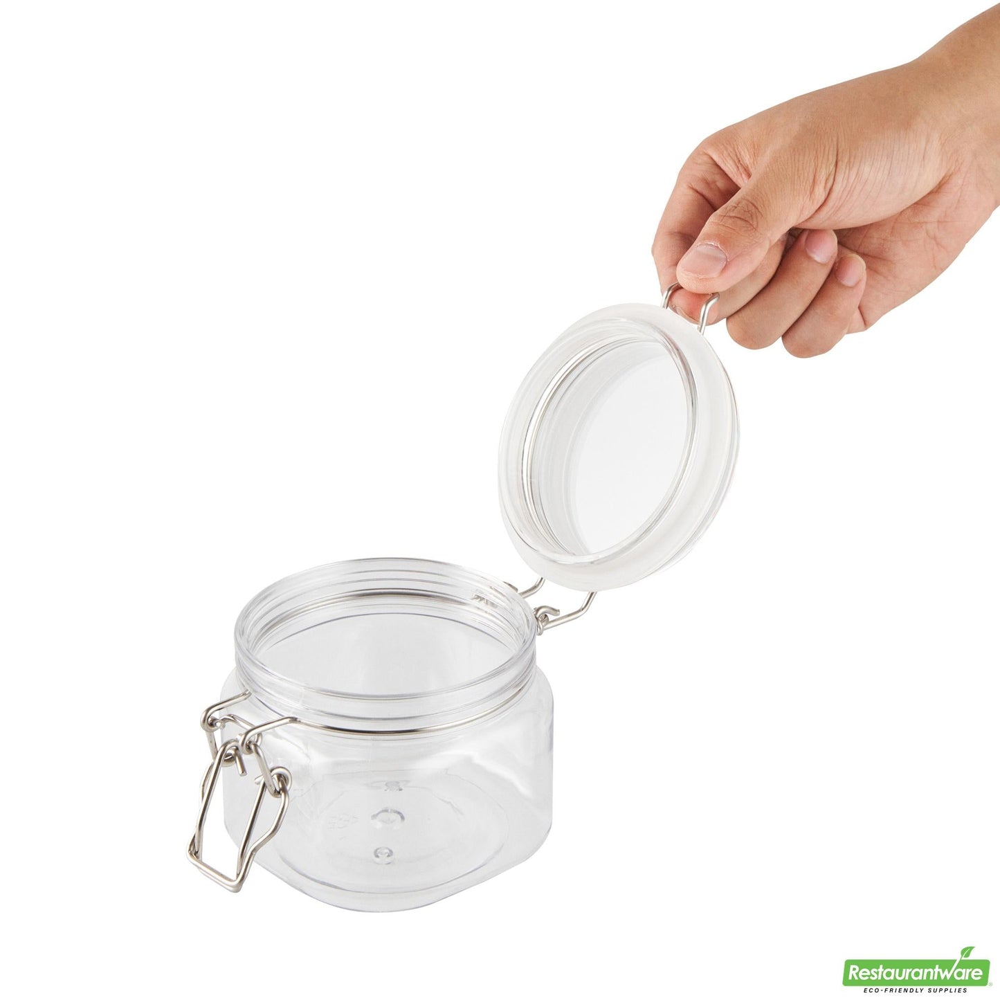 Wholesale Restaurantware Met Lux 14 Oz Square Clear Plastic Storage Jar - with Hinged Lid - 3 3/4" X 3 3/4" X 3 3/4" - 20 Count Box- Bulk