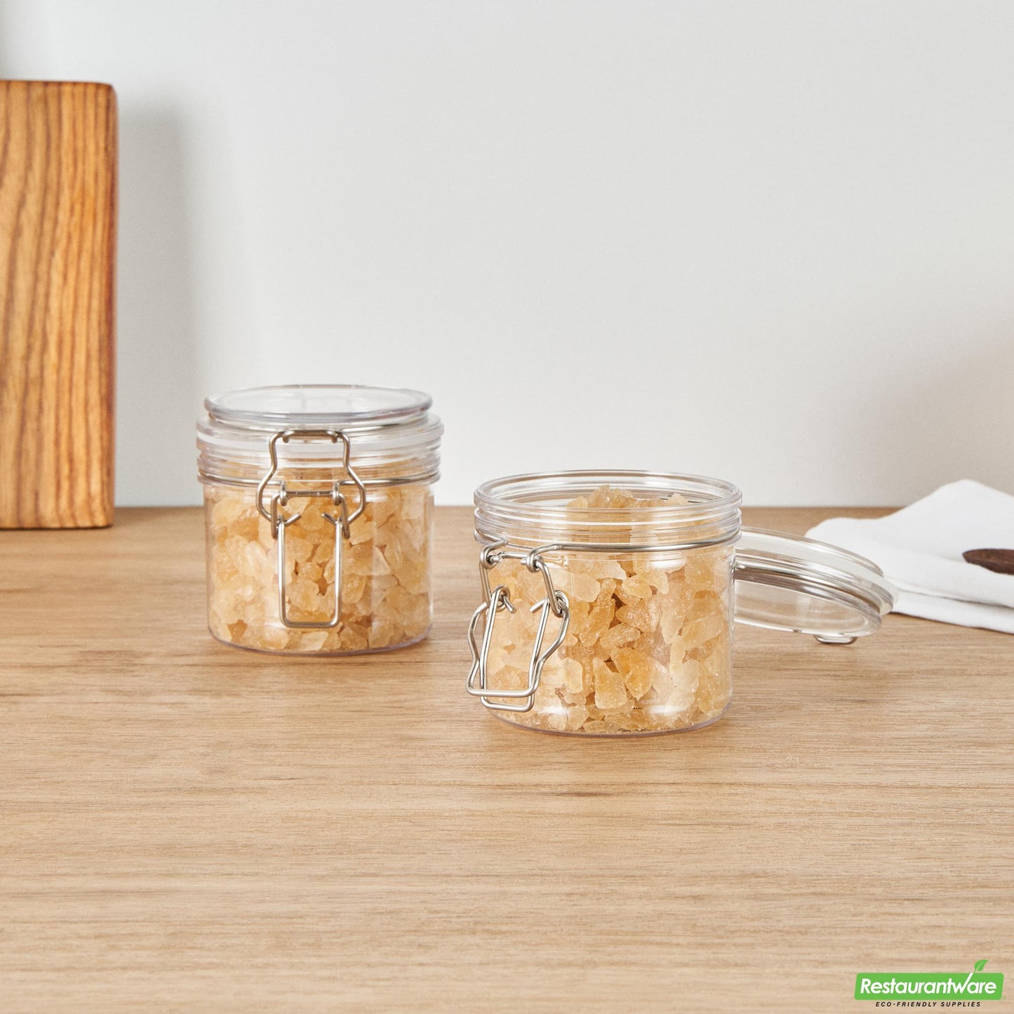 Wholesale Restaurantware Met Lux 12 Oz Round Clear Plastic Storage Jar - with Hinged Lid - 3 1/2" X 3 1/2" X 3 1/2" - 2 Count Box- Bulk