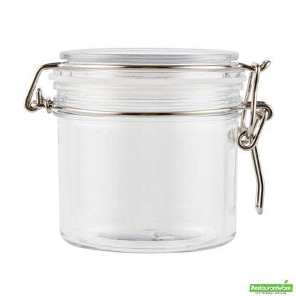 Wholesale Restaurantware Met Lux 12 Oz Round Clear Plastic Storage Jar - with Hinged Lid - 3 1/2" X 3 1/2" X 3 1/2" - 20 Count Box- Bulk