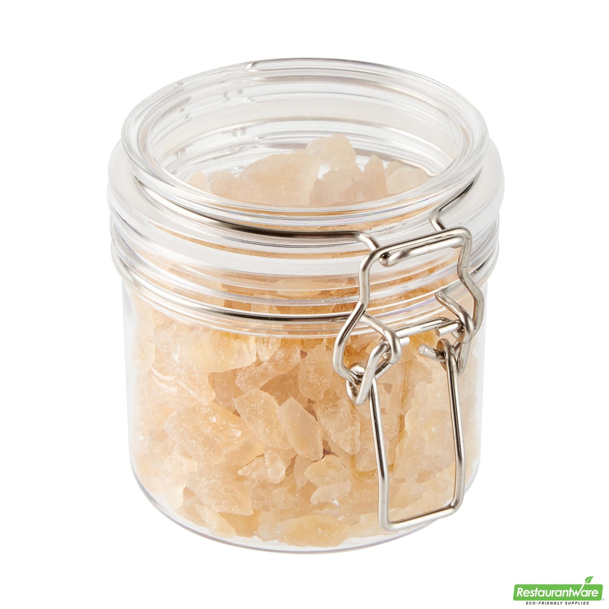 Wholesale Restaurantware Met Lux 12 Oz Round Clear Plastic Storage Jar - with Hinged Lid - 3 1/2" X 3 1/2" X 3 1/2" - 20 Count Box- Bulk
