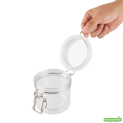 Wholesale Restaurantware Met Lux 12 Oz Round Clear Plastic Storage Jar - with Hinged Lid - 3 1/2" X 3 1/2" X 3 1/2" - 20 Count Box- Bulk