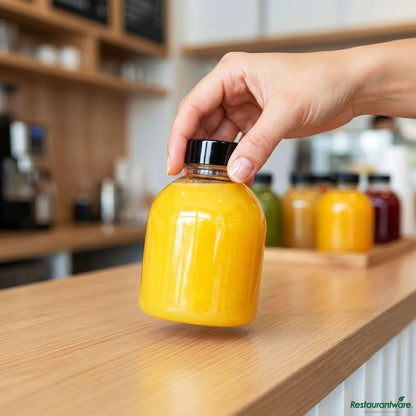 Wholesale Restaurantware 14 Oz Round Clear Pet Juice Bottle- with Cap - 3.2" X 3.2" X 4.7"- Bulk