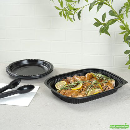 Wholesale Restaurantware 59 Oz Rectangle Black Plastic Food Container - Microwavable - 13.4" X 9.5" X 1.6"- Bulk