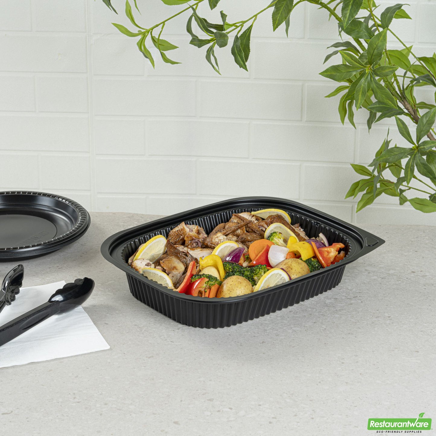 Wholesale Restaurantware 88 Oz Rectangle Black Plastic Food Container - Microwavable - 13.4" X 9.5" X 2.4"- Bulk