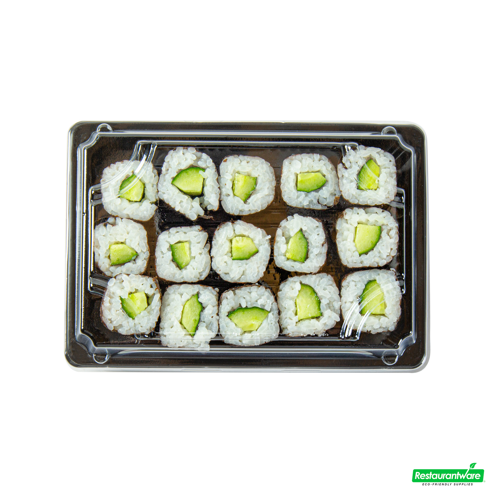 Wholesale Restaurantware Roku Rectangle Black Plastic Take Out Sushi Tray - with Clear Lid - 6 1/2" X 4 1/4" X 1 1/2" - 100 Count Box- Bulk