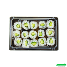 Wholesale Restaurantware Roku Rectangle Black Plastic Take Out Sushi Tray - with Clear Lid - 6 1/2" X 4 1/4" X 1 1/2" - 100 Count Box- Bulk