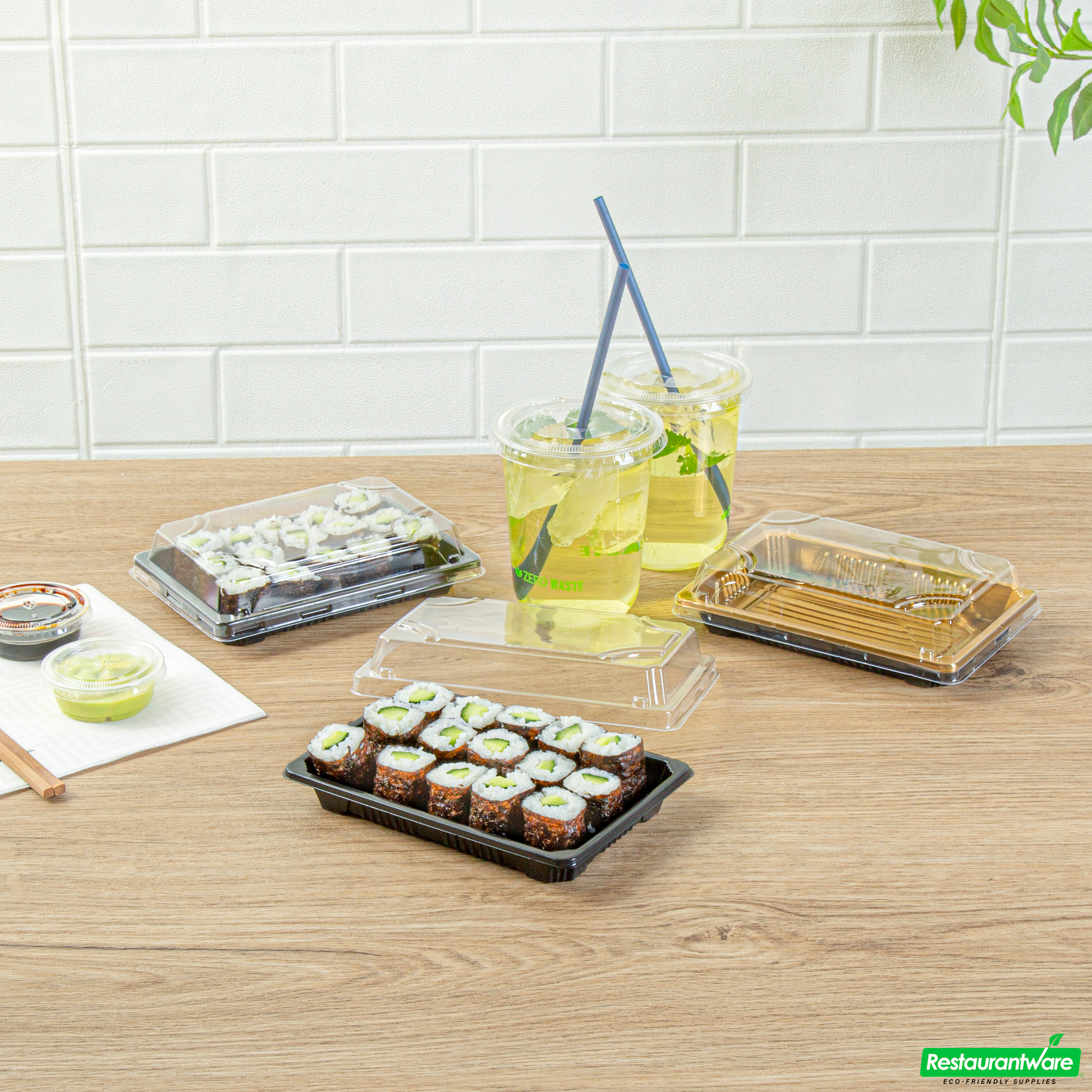 Wholesale Restaurantware Roku Rectangle Black Plastic Take Out Sushi Tray - with Clear Lid - 6 1/2" X 4 1/4" X 1 1/2" - 100 Count Box- Bulk
