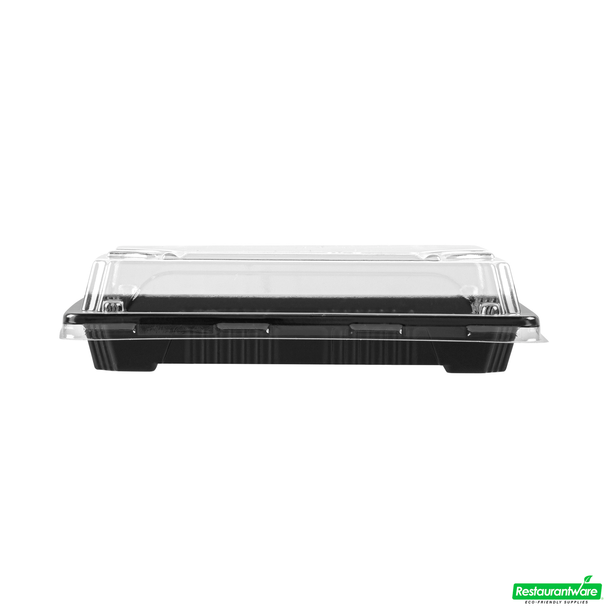 Wholesale Restaurantware Roku Rectangle Black Plastic Take Out Sushi Tray - with Clear Lid - 6 1/2" X 4 1/4" X 1 1/2" - 100 Count Box- Bulk