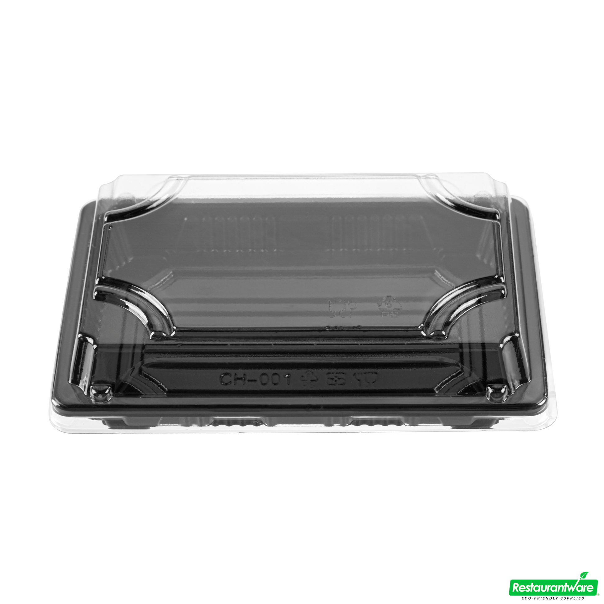 Wholesale Restaurantware Roku Rectangle Black Plastic Take Out Sushi Tray - with Clear Lid - 6 1/2" X 4 1/4" X 1 1/2" - 100 Count Box- Bulk