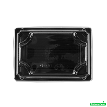 Wholesale Restaurantware Roku Rectangle Black Plastic Take Out Sushi Tray - with Clear Lid - 6 1/2" X 4 1/4" X 1 1/2" - 100 Count Box- Bulk