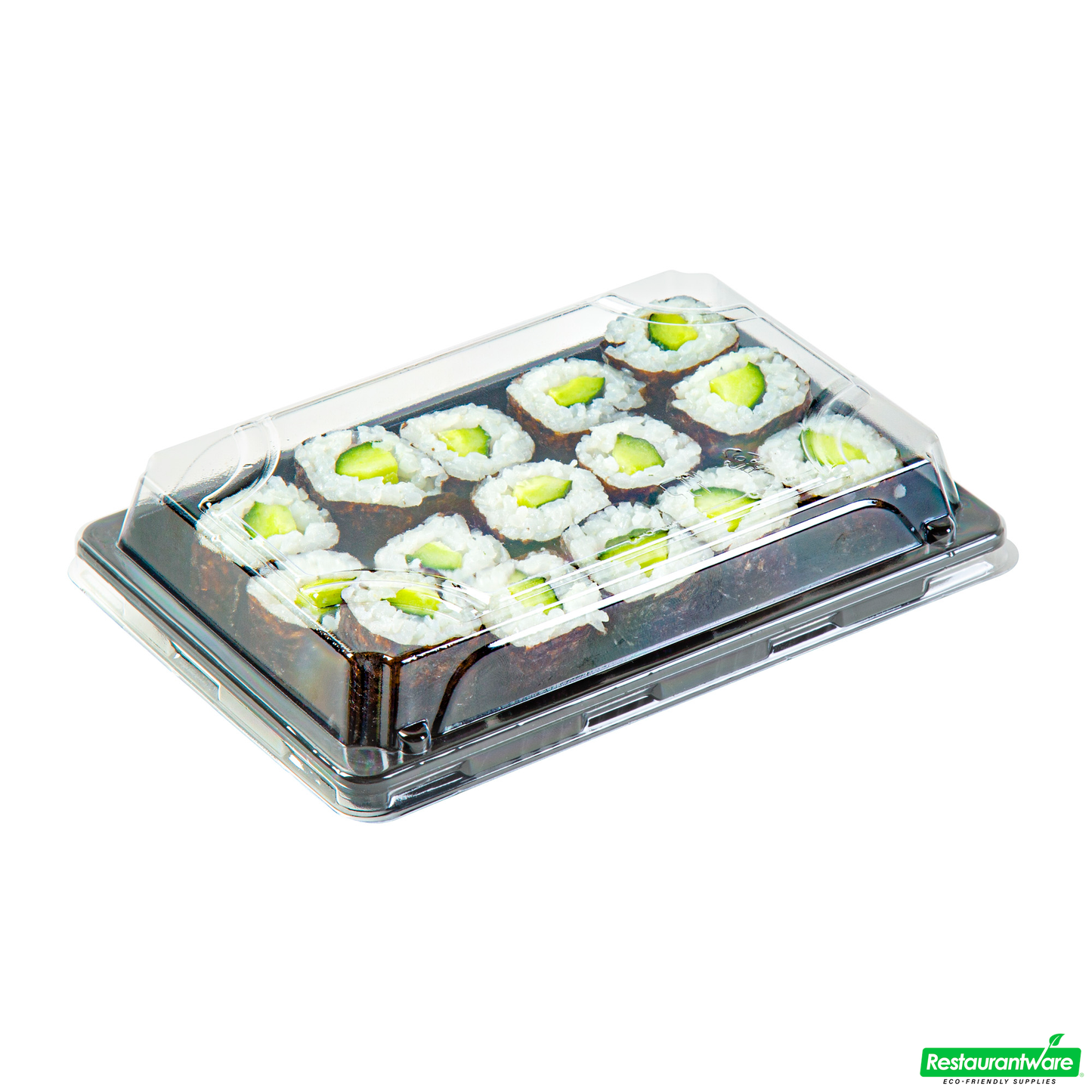 Wholesale Restaurantware Roku Rectangle Black Plastic Take Out Sushi Tray - with Clear Lid - 6 1/2" X 4 1/4" X 1 1/2" - 100 Count Box- Bulk