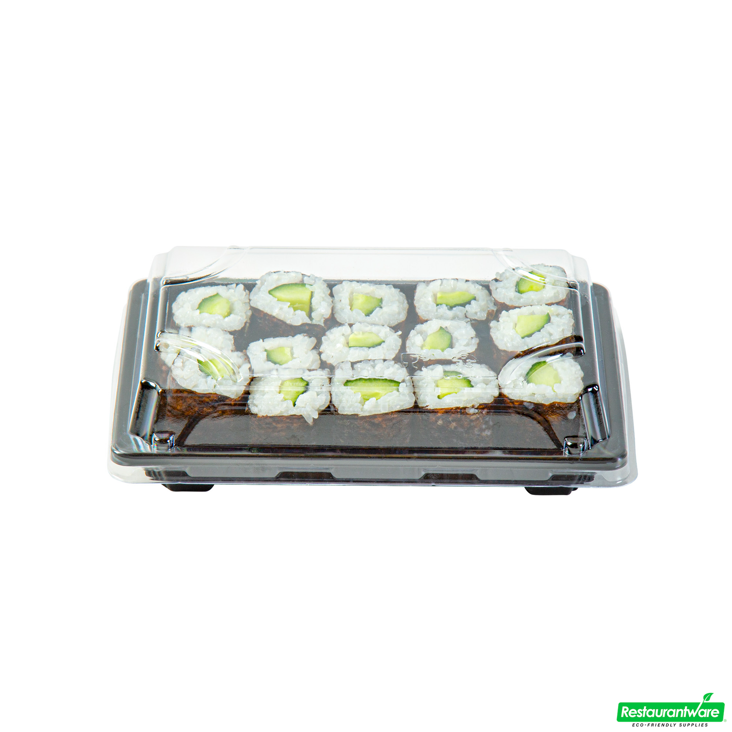 Wholesale Restaurantware Roku Rectangle Black Plastic Take Out Sushi Tray - with Clear Lid - 6 1/2" X 4 1/4" X 1 1/2" - 100 Count Box- Bulk