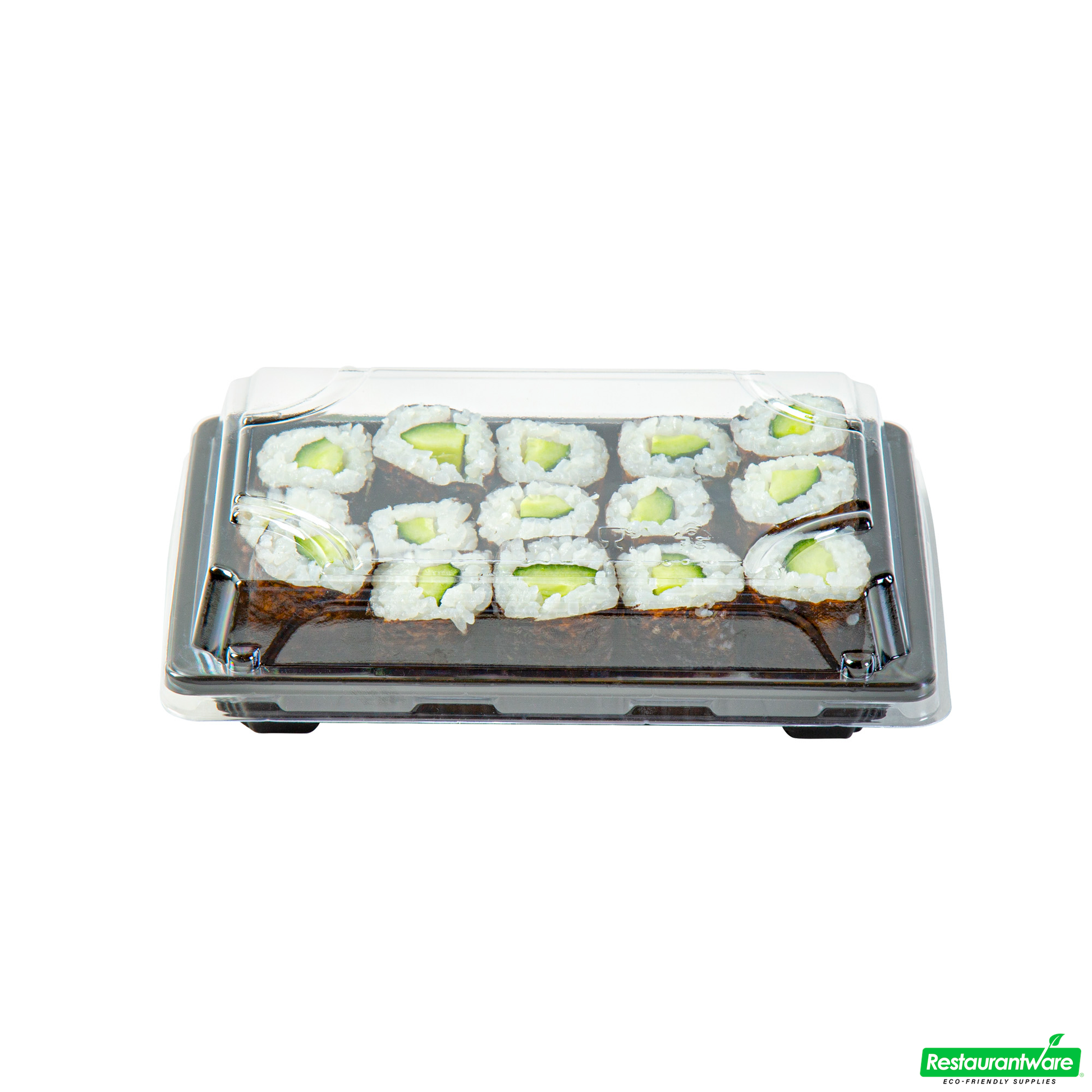 Wholesale Restaurantware Roku Rectangle Black Plastic Take Out Sushi Tray - with Clear Lid - 6 1/2" X 4 1/4" X 1 1/2" - 100 Count Box- Bulk