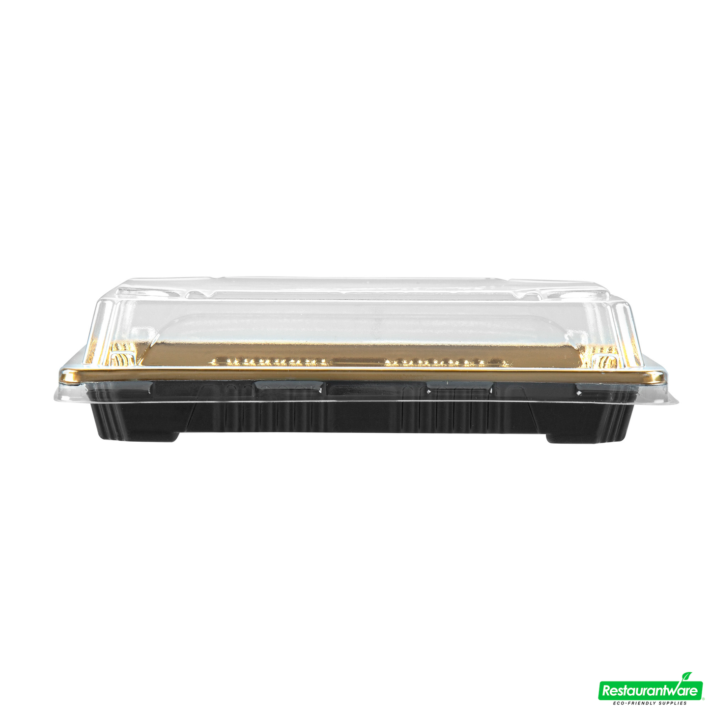 Wholesale Restaurantware Roku Rectangle Gold Plastic Take Out Sushi Tray - with Clear Lid - 6 1/2" X 4 1/4" X 1 1/2" - 100 Count Box- Bulk
