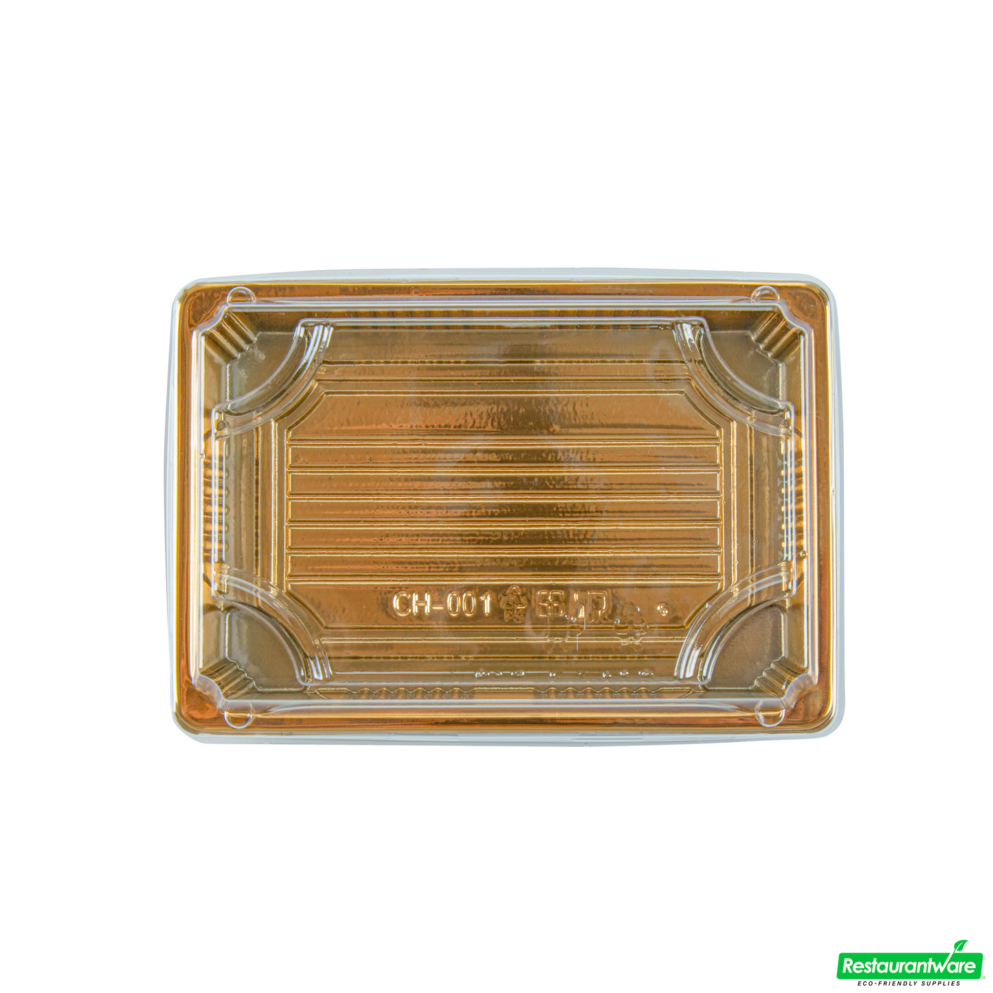 Wholesale Restaurantware Roku Rectangle Gold Plastic Take Out Sushi Tray - with Clear Lid - 6 1/2" X 4 1/4" X 1 1/2" - 100 Count Box- Bulk