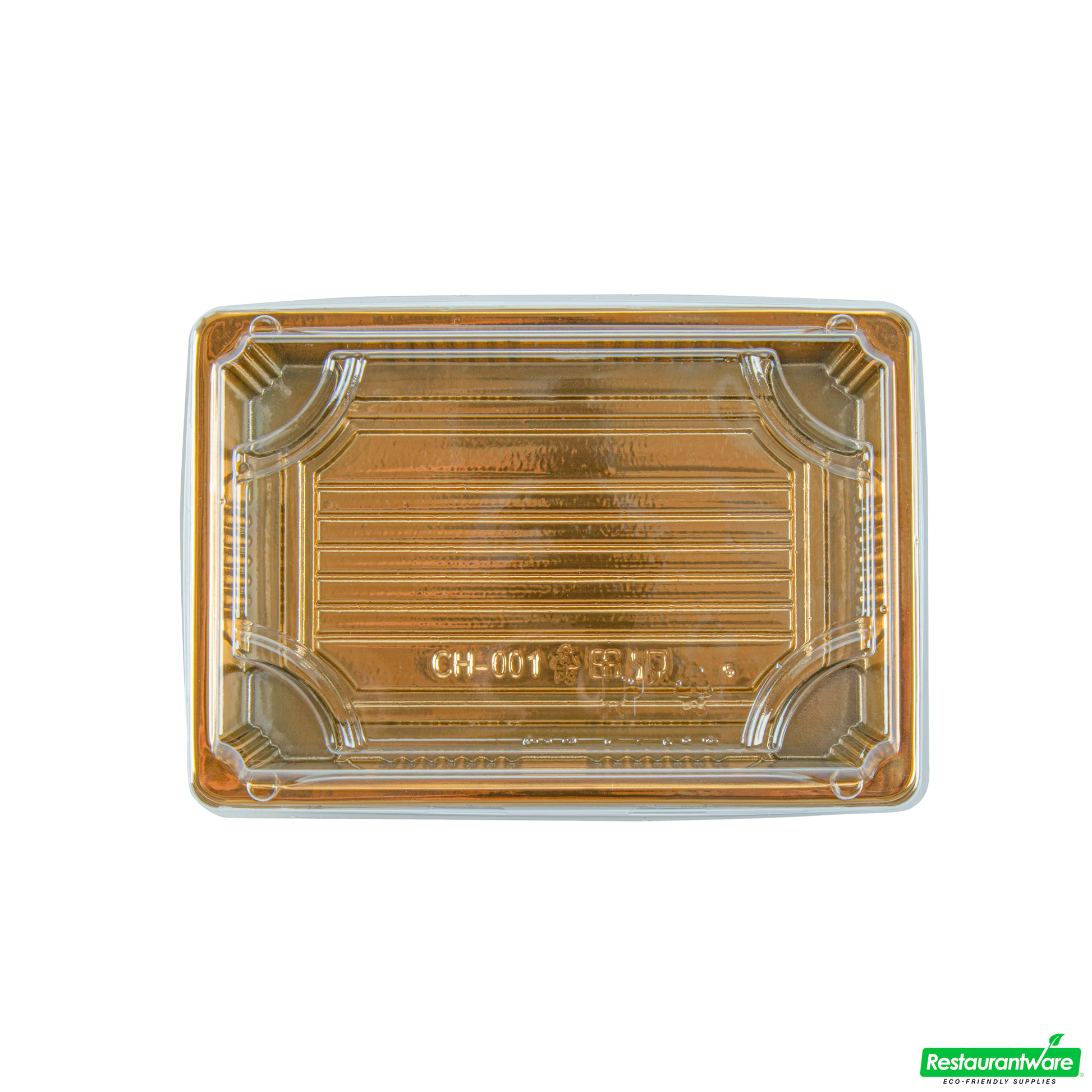 Wholesale Restaurantware Roku Rectangle Gold Plastic Take Out Sushi Tray - with Clear Lid - 6 1/2" X 4 1/4" X 1 1/2" - 100 Count Box- Bulk