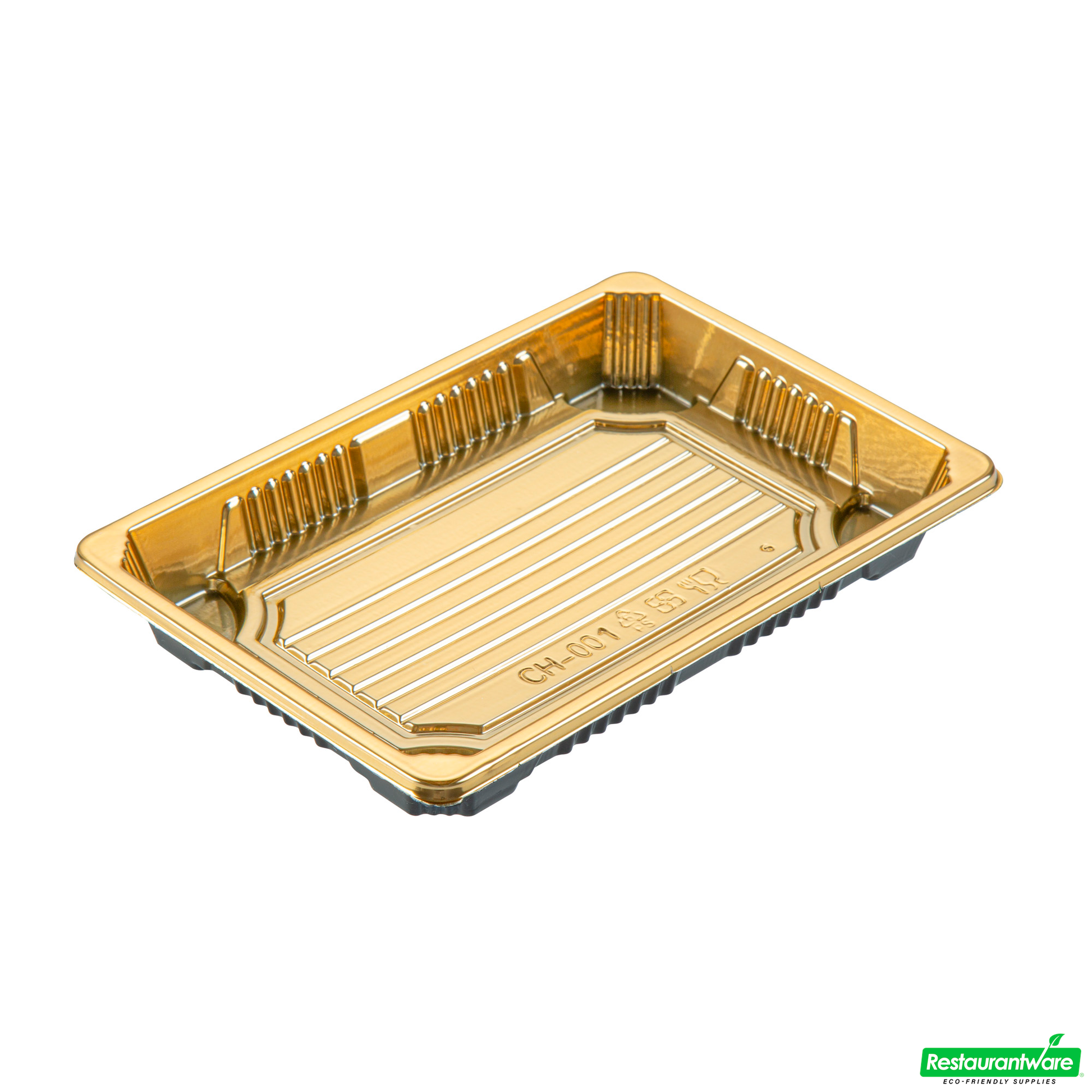Wholesale Restaurantware Roku Rectangle Gold Plastic Take Out Sushi Tray - with Clear Lid - 6 1/2" X 4 1/4" X 1 1/2" - 100 Count Box- Bulk