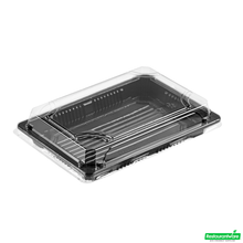 Wholesale Restaurantware Roku Rectangle Black Plastic Take Out Sushi Tray - with Clear Lid - 7" X 5" X 1 1/2" - 100 Count Box- Bulk