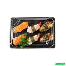Wholesale Restaurantware Roku Rectangle Black Plastic Take Out Sushi Tray - with Clear Lid - 7" X 5" X 1 1/2" - 100 Count Box- Bulk