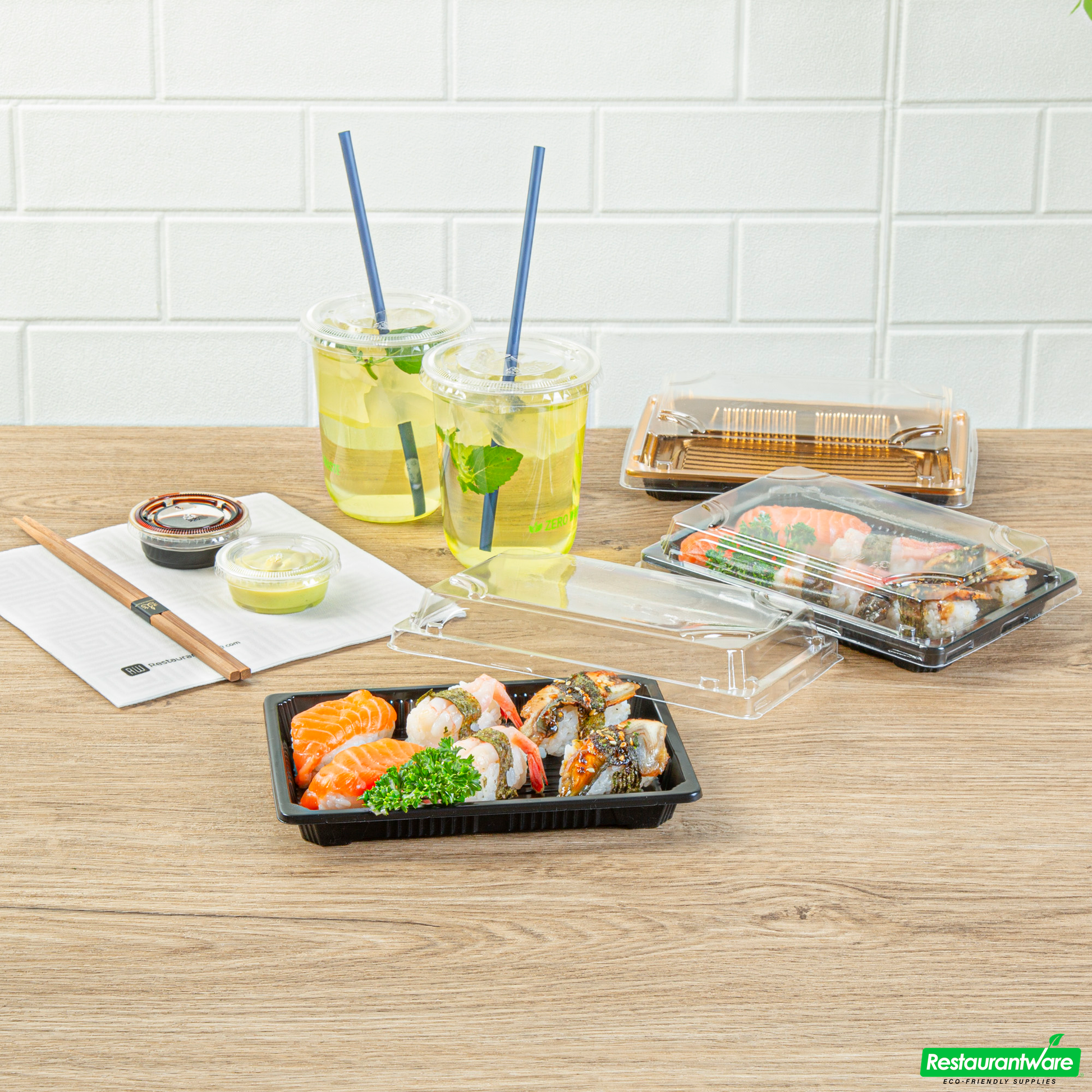 Wholesale Restaurantware Roku Rectangle Black Plastic Take Out Sushi Tray - with Clear Lid - 7" X 5" X 1 1/2" - 100 Count Box- Bulk