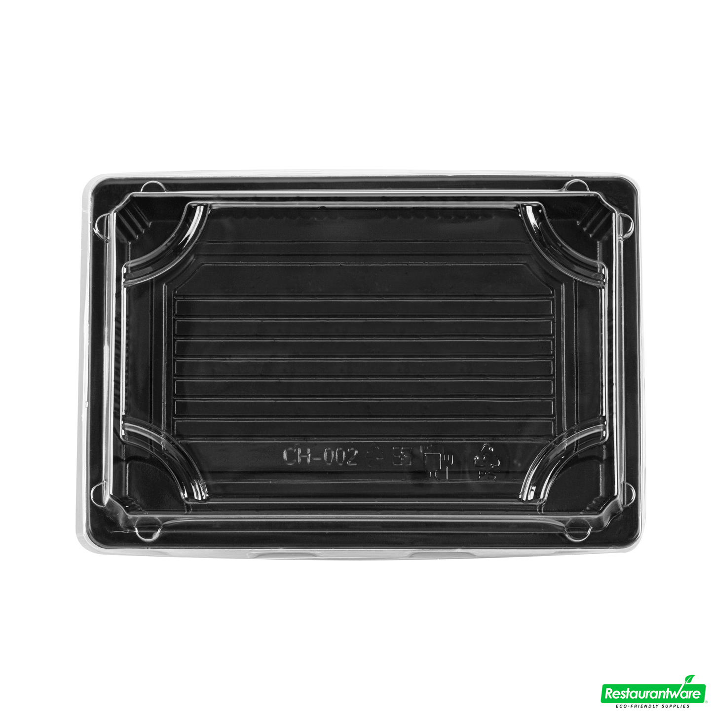Wholesale Restaurantware Roku Rectangle Black Plastic Take Out Sushi Tray - with Clear Lid - 7" X 5" X 1 1/2" - 100 Count Box- Bulk
