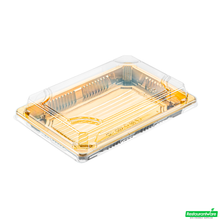 Wholesale Restaurantware Roku Rectangle Gold Plastic Take Out Sushi Tray - with Clear Lid - 7" X 5" X 1 1/2" - 100 Count Box- Bulk