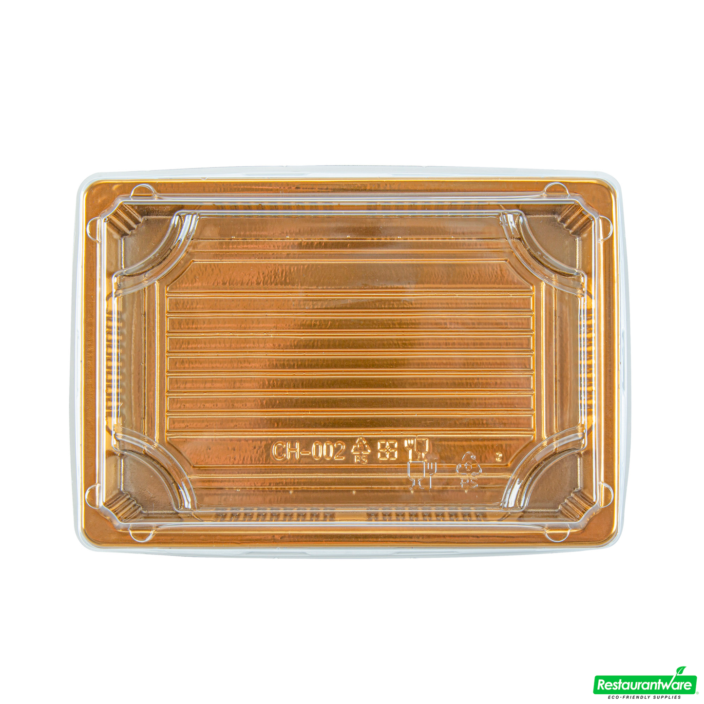 Wholesale Restaurantware Roku Rectangle Gold Plastic Take Out Sushi Tray - with Clear Lid - 7" X 5" X 1 1/2" - 100 Count Box- Bulk