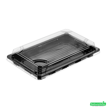 Wholesale Restaurantware Roku Rectangle Black Plastic Take Out Sushi Tray - with Clear Lid - 8 1/4" X 5 1/4" X 1 1/2" - 100 Count Box- Bulk