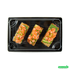 Wholesale Restaurantware Roku Rectangle Black Plastic Take Out Sushi Tray - with Clear Lid - 8 1/4" X 5 1/4" X 1 1/2" - 100 Count Box- Bulk