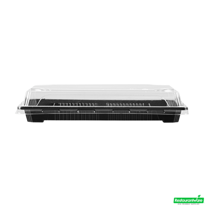 Wholesale Restaurantware Roku Rectangle Black Plastic Take Out Sushi Tray - with Clear Lid - 8 1/4" X 5 1/4" X 1 1/2" - 100 Count Box- Bulk