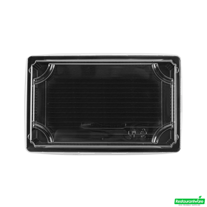 Wholesale Restaurantware Roku Rectangle Black Plastic Take Out Sushi Tray - with Clear Lid - 8 1/4" X 5 1/4" X 1 1/2" - 100 Count Box- Bulk