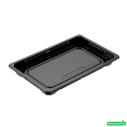Wholesale Restaurantware Roku Rectangle Black Plastic Take Out Sushi Tray - with Clear Lid - 8 1/4" X 5 1/4" X 1 1/2" - 100 Count Box- Bulk