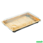 Wholesale Restaurantware Roku Rectangle Gold Plastic Take Out Sushi Tray - with Clear Lid - 9 1/4" X 6" X 1 3/4" - 100 Count Box- Bulk
